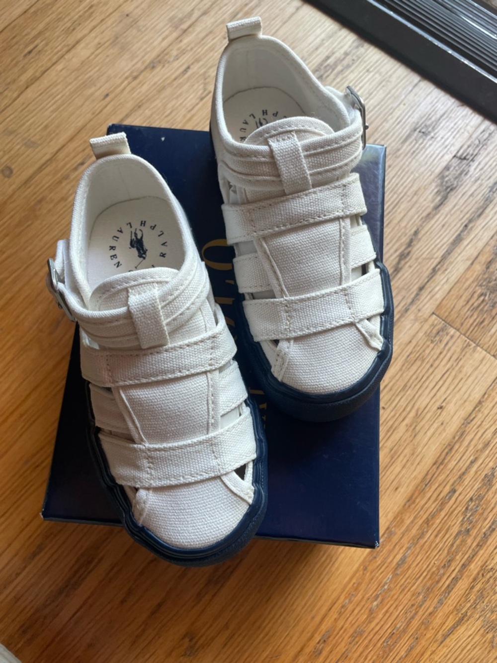 NWT Polo Ralph Lauren Bryn Fisherman II toddler sandals in a cream canvas 8.5 - Picture 2 of 5